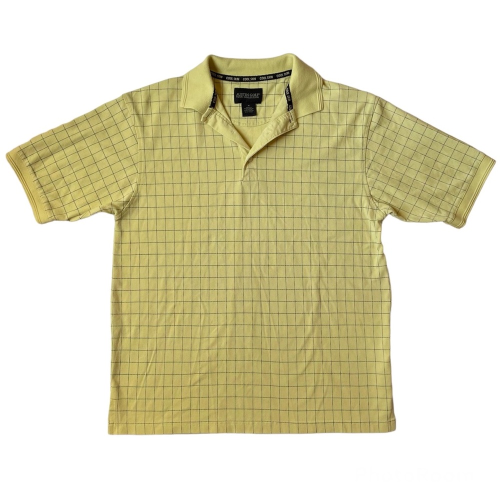 Men’s Austin Golf Tour Collection Golf Polo Shirt Yellow Grey Checkered - Size M